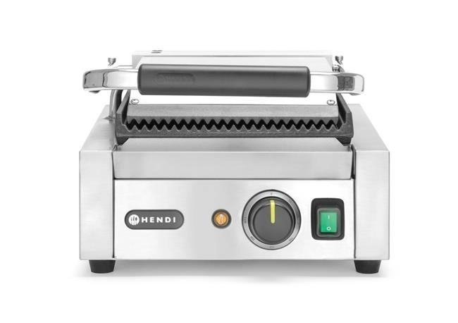 Grill kontaktowy pojedynczy, ryflowany, 1,8 kW, 230 V, 310×426×210 mm | HENDI, 263501