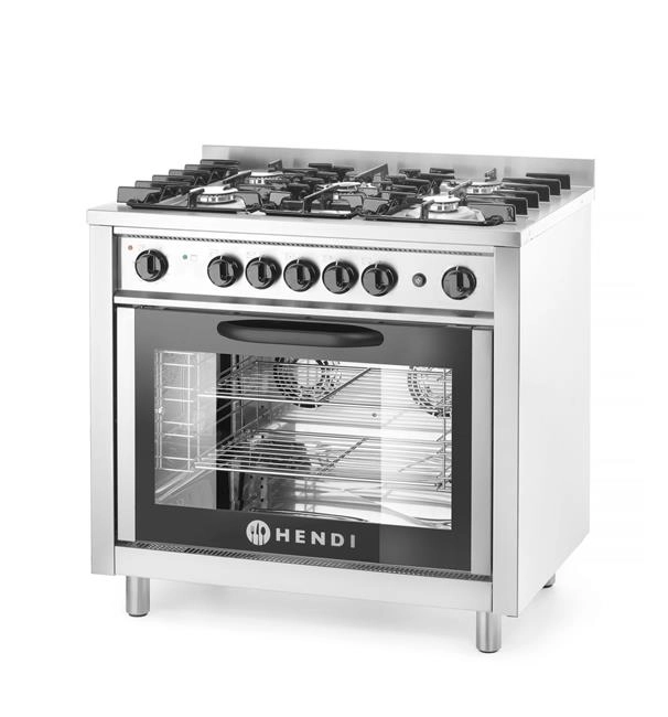 Kuchnia gazowa 5-palnikowa z piekarnikiem konwekcyjnym i grillem, 14,3 kW + 2,9 kW, 230 V, 900×653×900 mm | HENDI, Kitchen Line