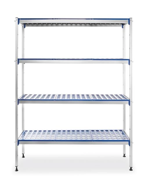 Regał magazynowy aluminiowy z 4 półkami z polipropylenu, 1280x405x1685 mm | HENDI, 812273