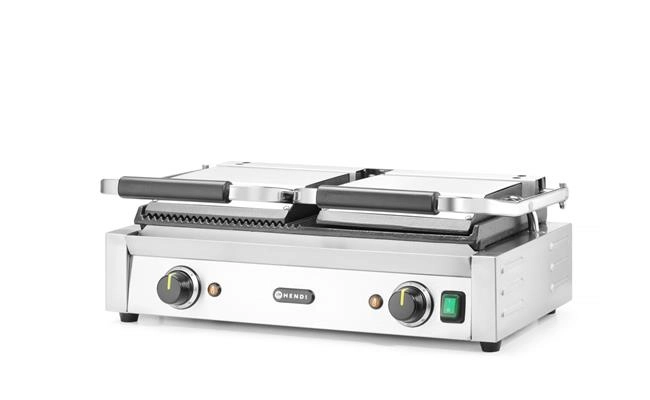 Grill kontaktowy podwójny, 1/2 gładki, 1/2 ryflowany, 3,6 kW, 230 V, 575×430×510 mm | HENDI, 263907