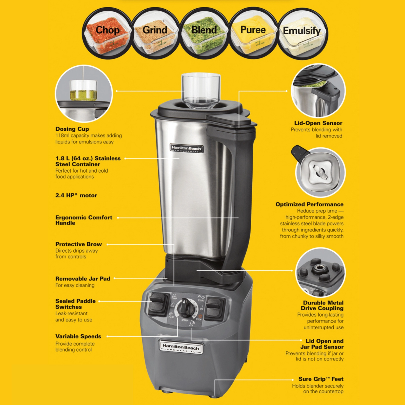 Blender kuchenny, 1,8 l, 190x210x515 mm, 1,79 kW | HAMILTON BEACH COMMERCIAL, Expeditor™