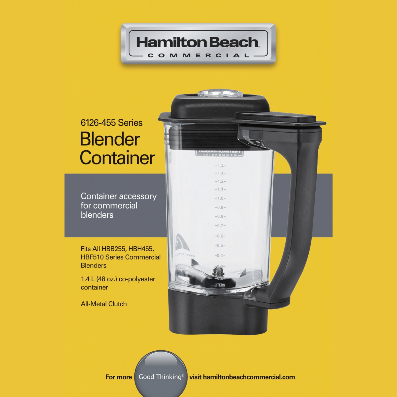 Dzbanek z kopoliestru do blendera HBB255/HBH455/HBF510-CE, 1,4 l | HAMILTON BEACH COMMERCIAL, 6126-455-CE
