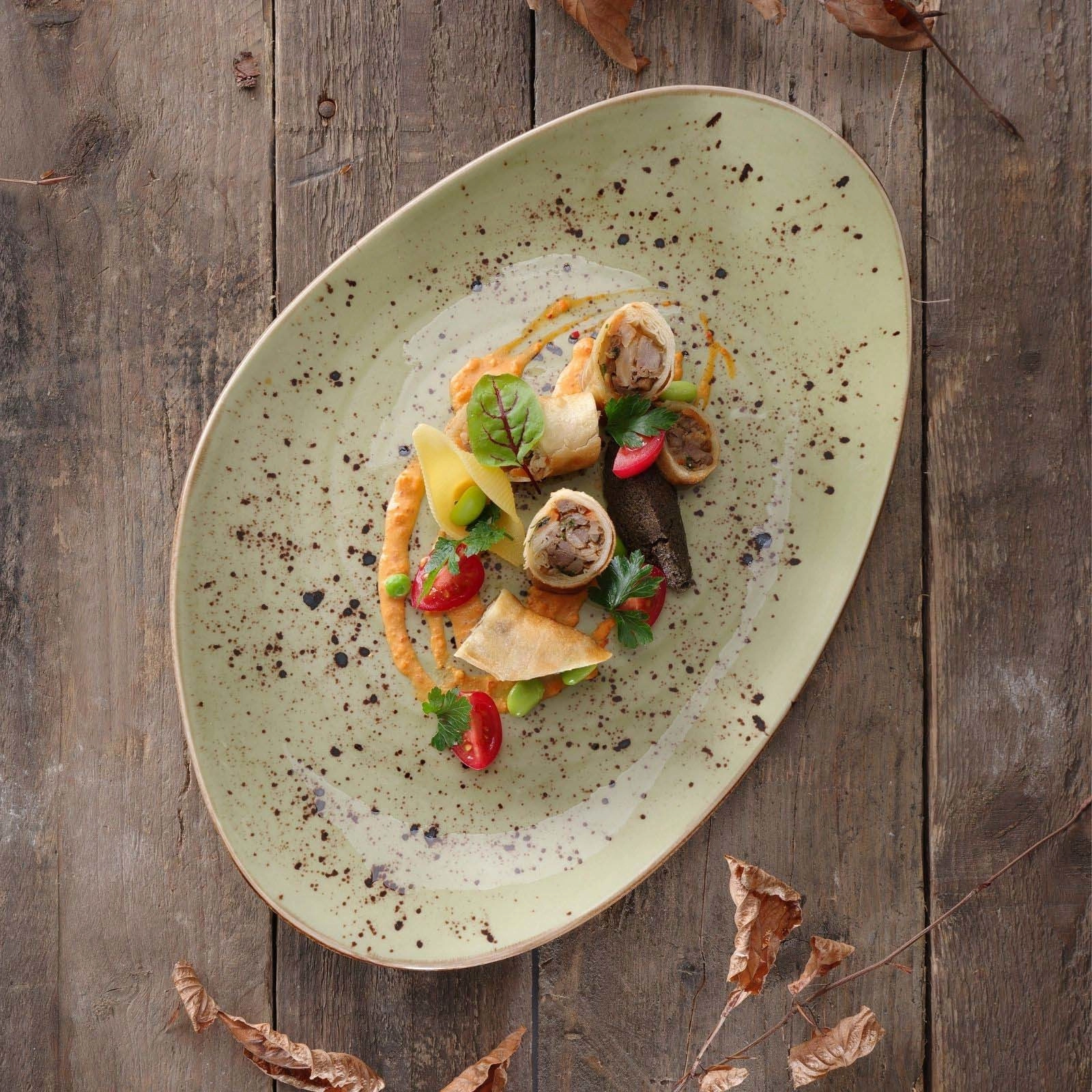 Talerz o organicznym kształcie, 350x210 mm, zielony | FINE DINE, Olive