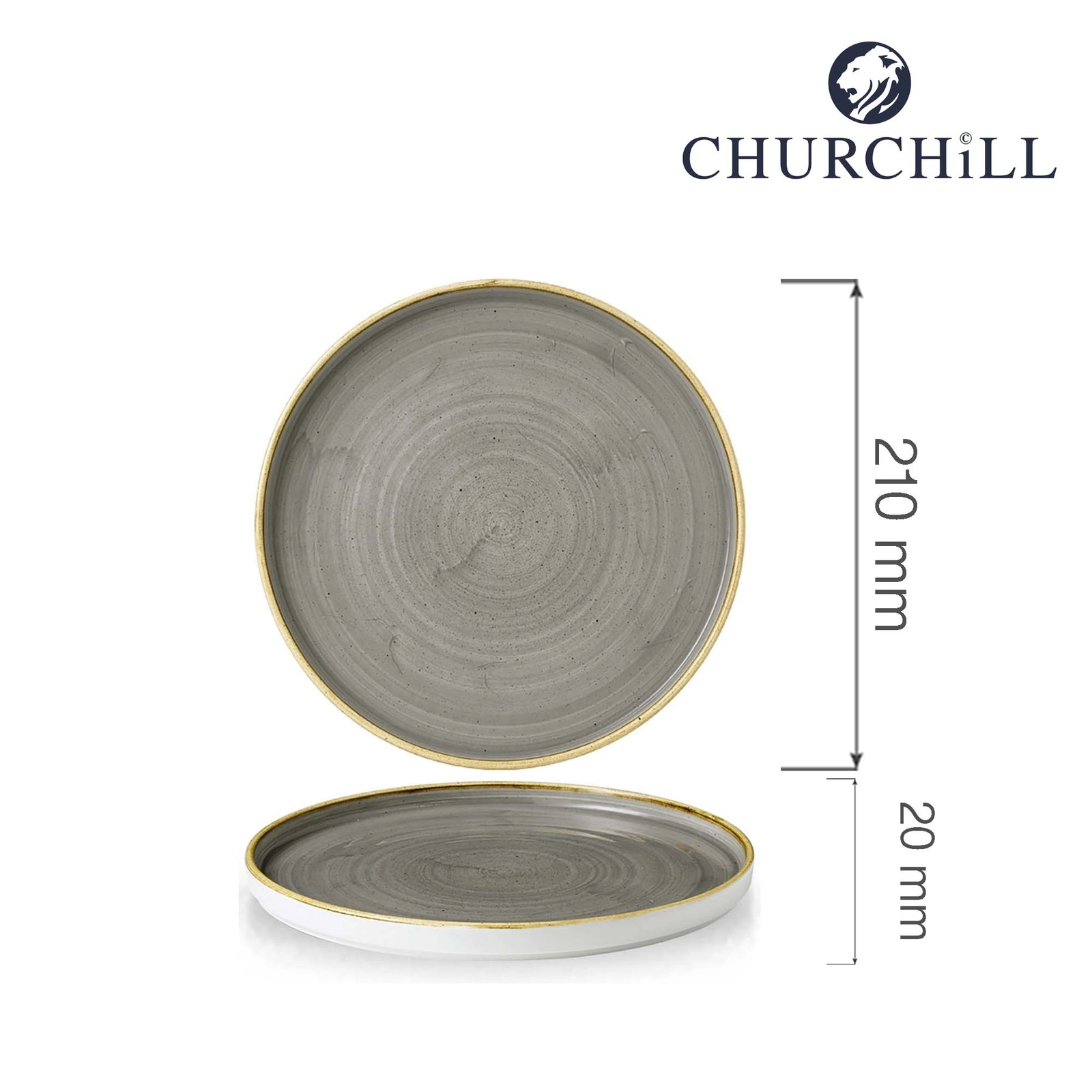 Talerz płytki z rantem, Ø210 mm | CHURCHILL, Stonecast Peppercorn Grey