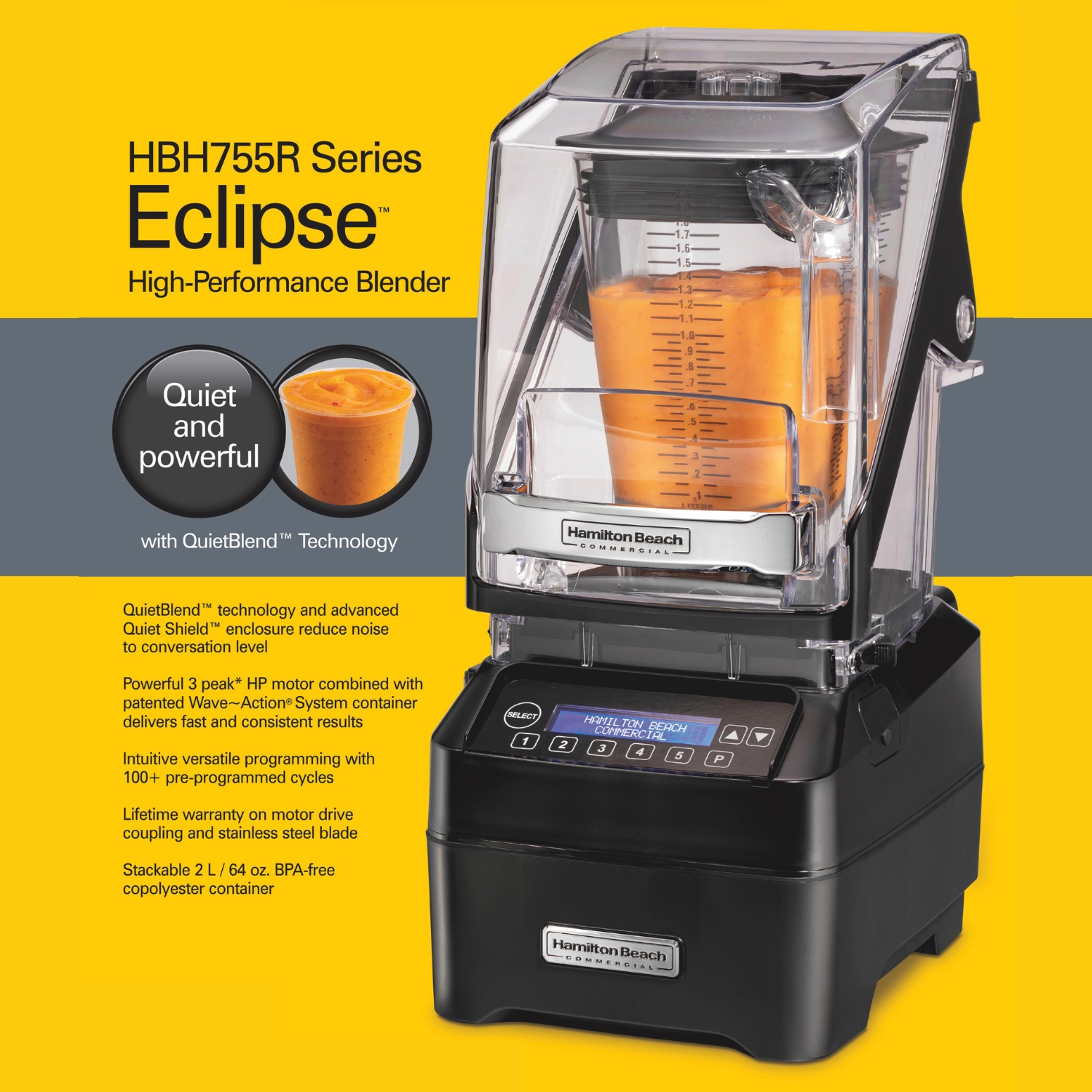 Blender barmański Eclipse®, 2 l, 1000 W | HAMILTON BEACH COMMERCIAL, HBH755R-CE