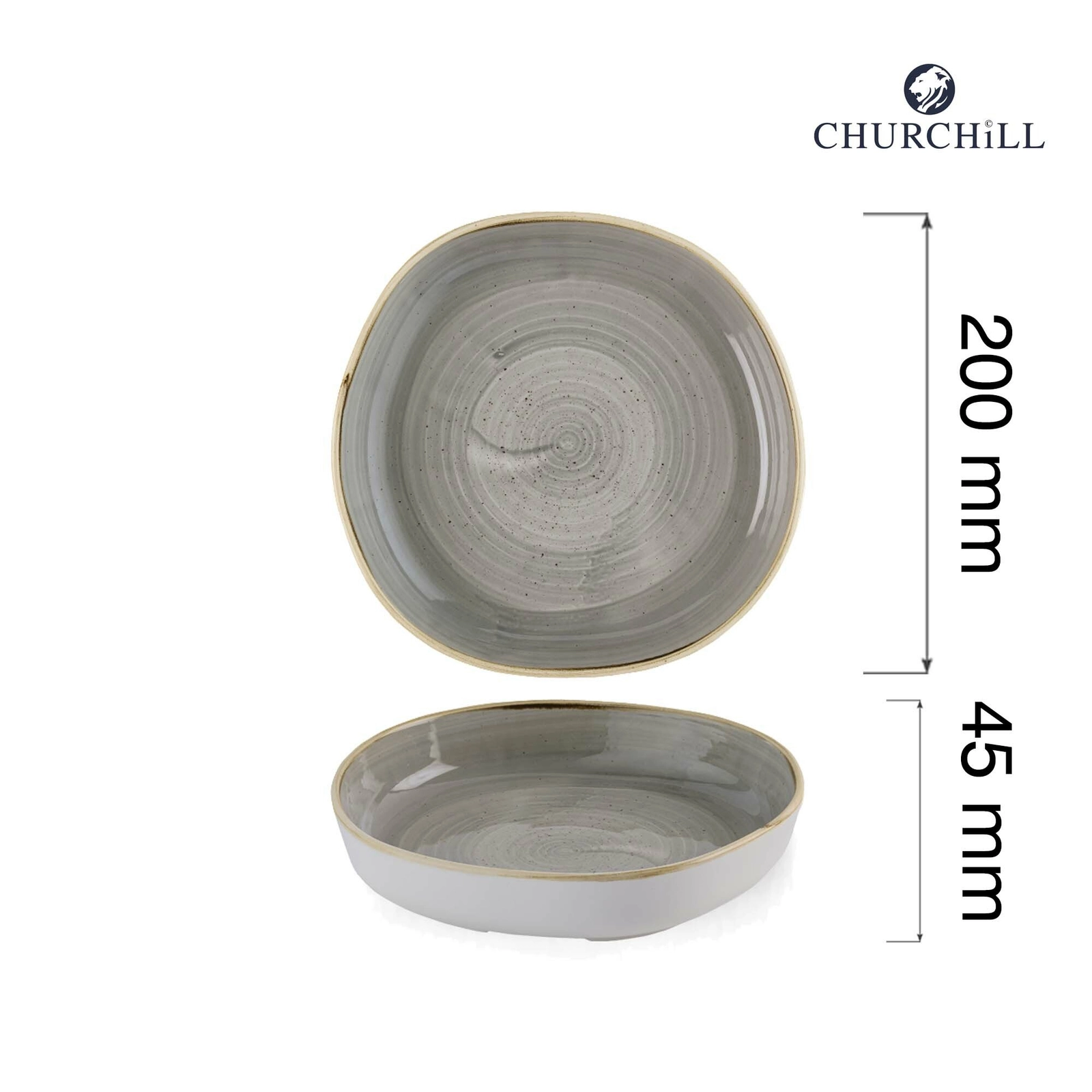 Talerz organiczny z wysokim rantem Ø200 mm, szary | CHURCHILL, Stonecast Peppercorn Grey