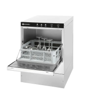 Zmywarka do szkła 400x400 mm z pompą spustową, sterowana elektromechanicznie, 230 V, 2,8 kW, 472x566x705 mm | HENDI, 233016