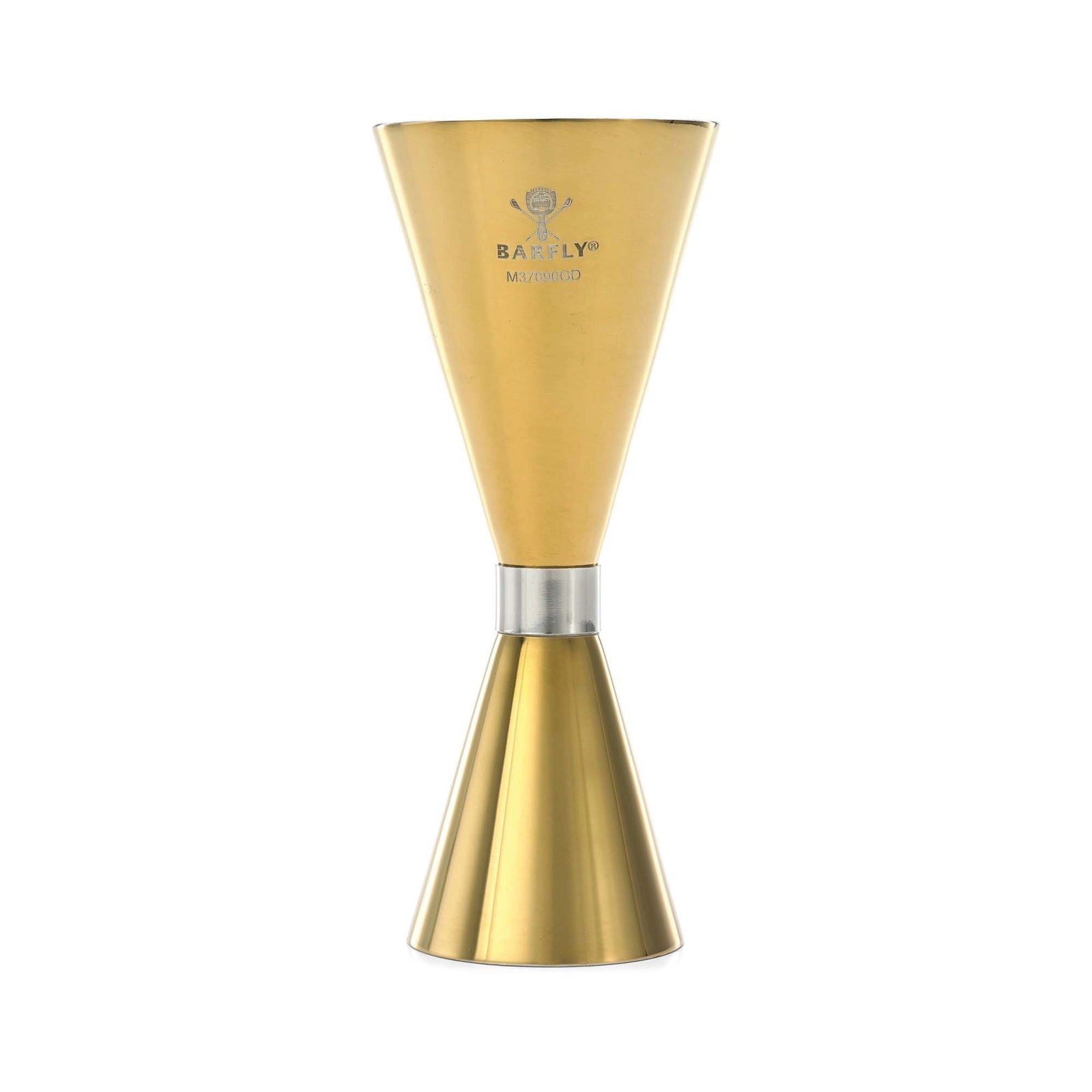Jigger – miarka barmańska Slim Style, 30/60 ml, złota ze stalową obwódką | BARFLY, M37090GD