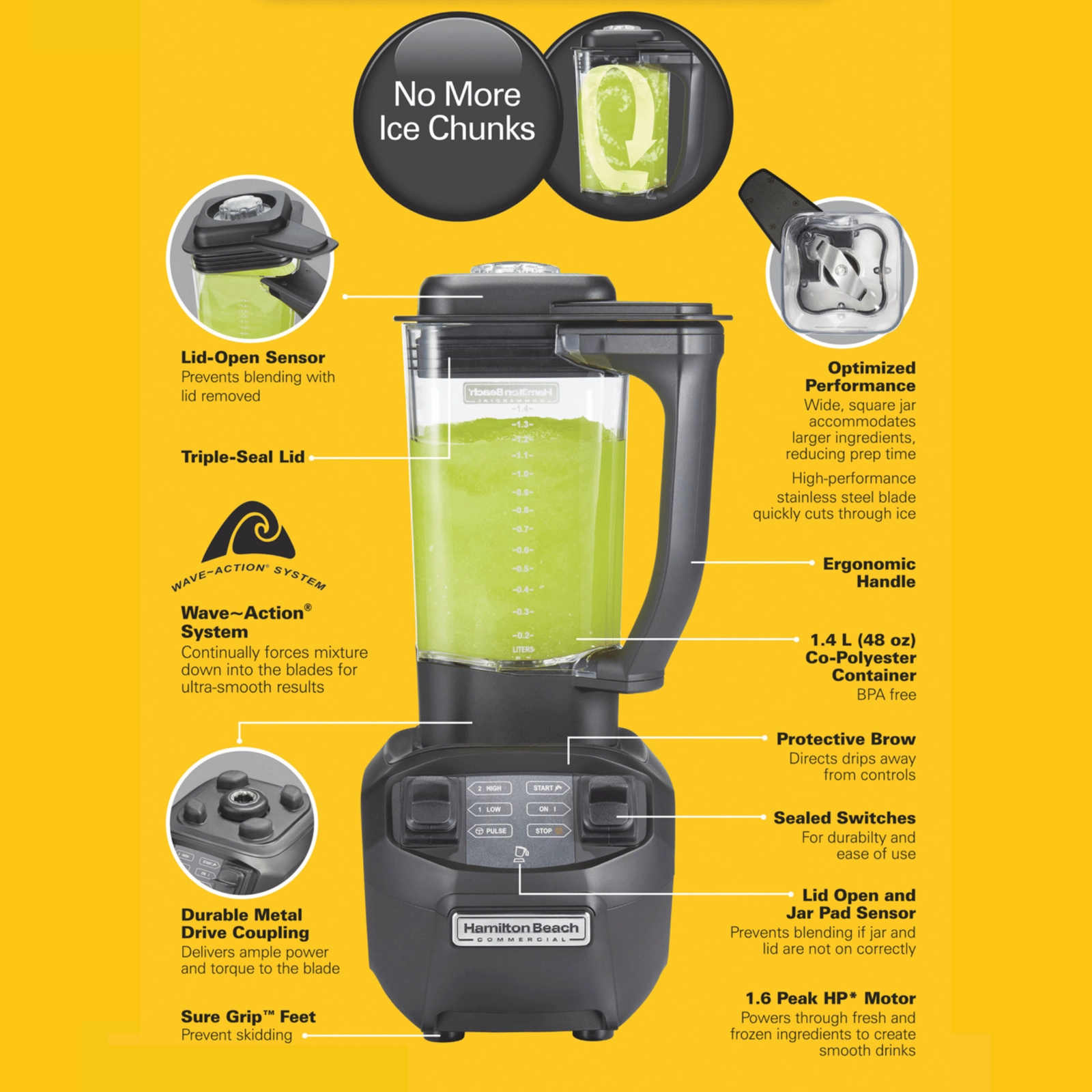 Blender barmański, 1,4 l, 188x216x412 mm, 1,19 kW | HAMILTON BEACH COMMERCIAL, Rio®
