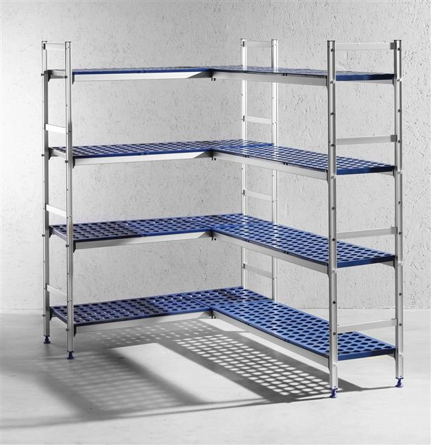 Regał magazynowy aluminiowy z 4 półkami z polipropylenu, 1280x405x1685 mm | HENDI, 812273