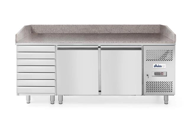 Stół chłodniczy do pizzy 2-drzwiowy z 7 szufladami i blatem granitowym, 250 l, 230V, 0,25 kW, 2020x802x1000 mm | ARKTIC, 232842