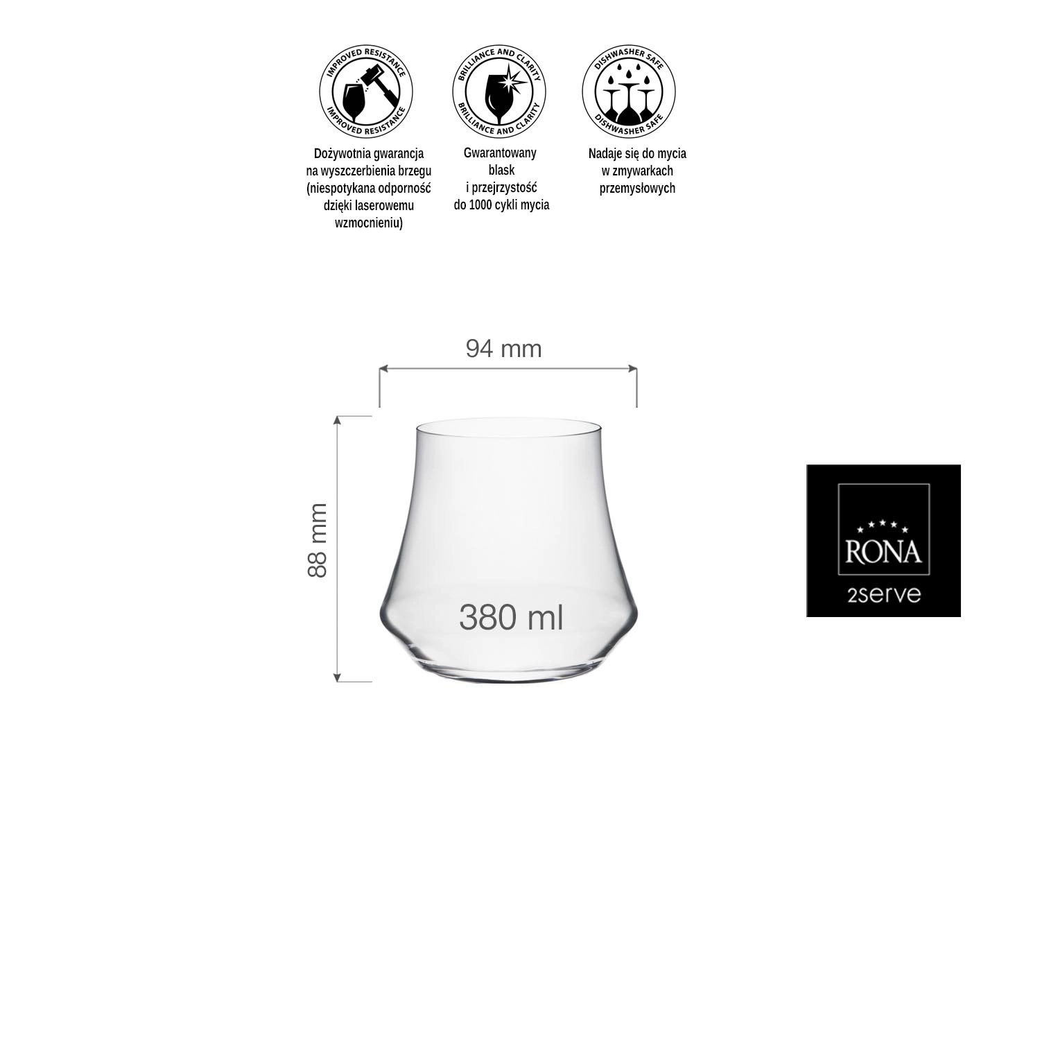Szklanka niska, 380 ml | RONA, Eclipse