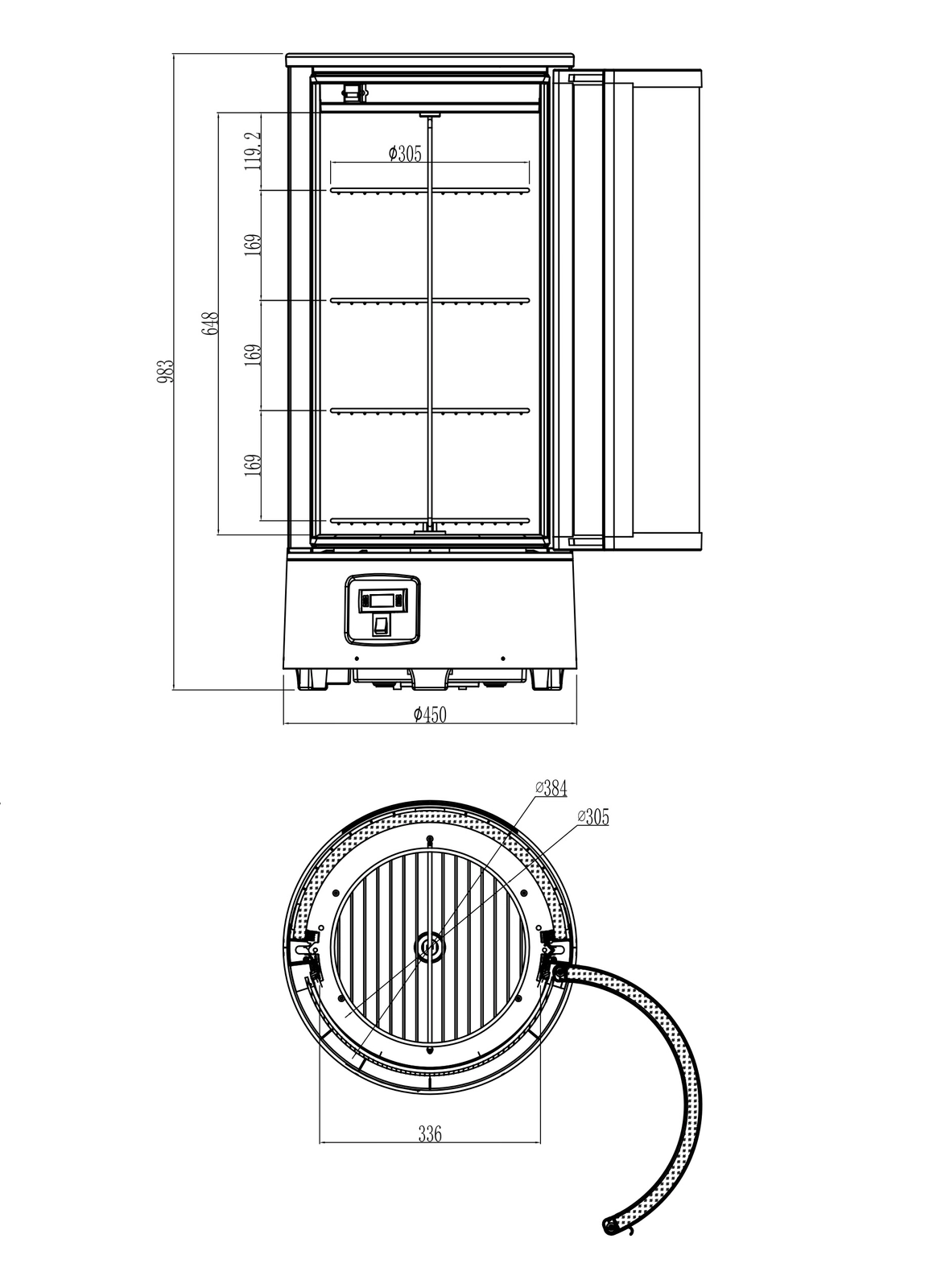 Witryna chłodnicza nastawna z oświetleniem LED, okrągła, 72 l, ⌀450x983 mm | TECHNICA, Cold Line