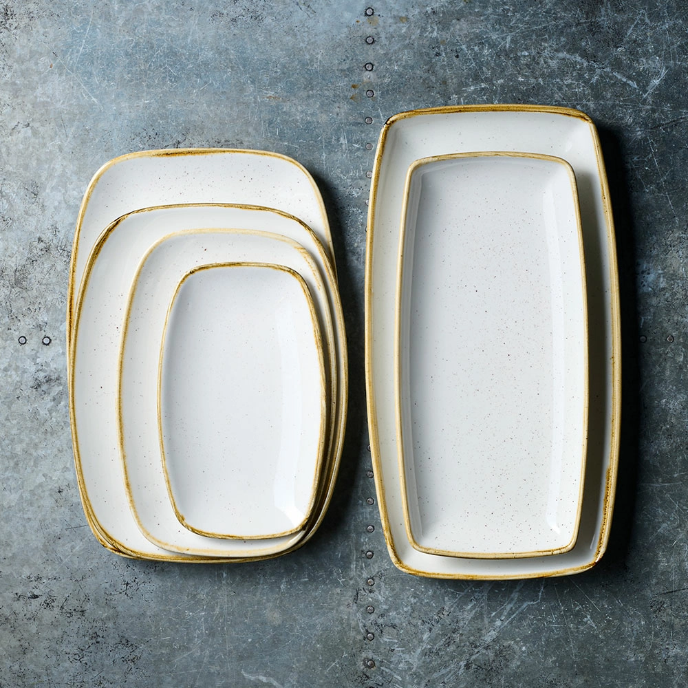 Talerz podłużny szefa kuchni, 200×120 mm | CHURCHILL, Stonecast Barley White