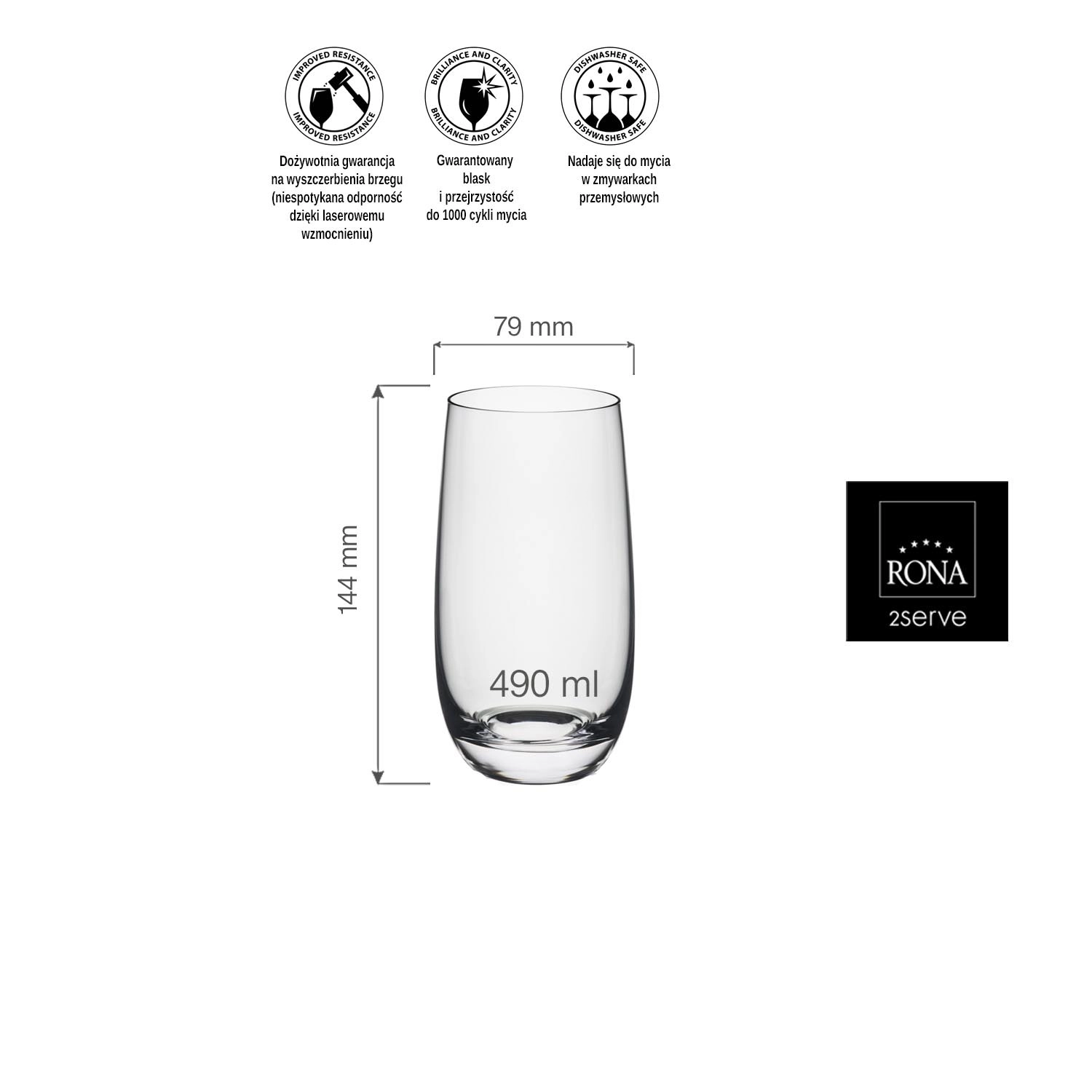 Szklanka wysoka, 490 ml | RONA, Lunar