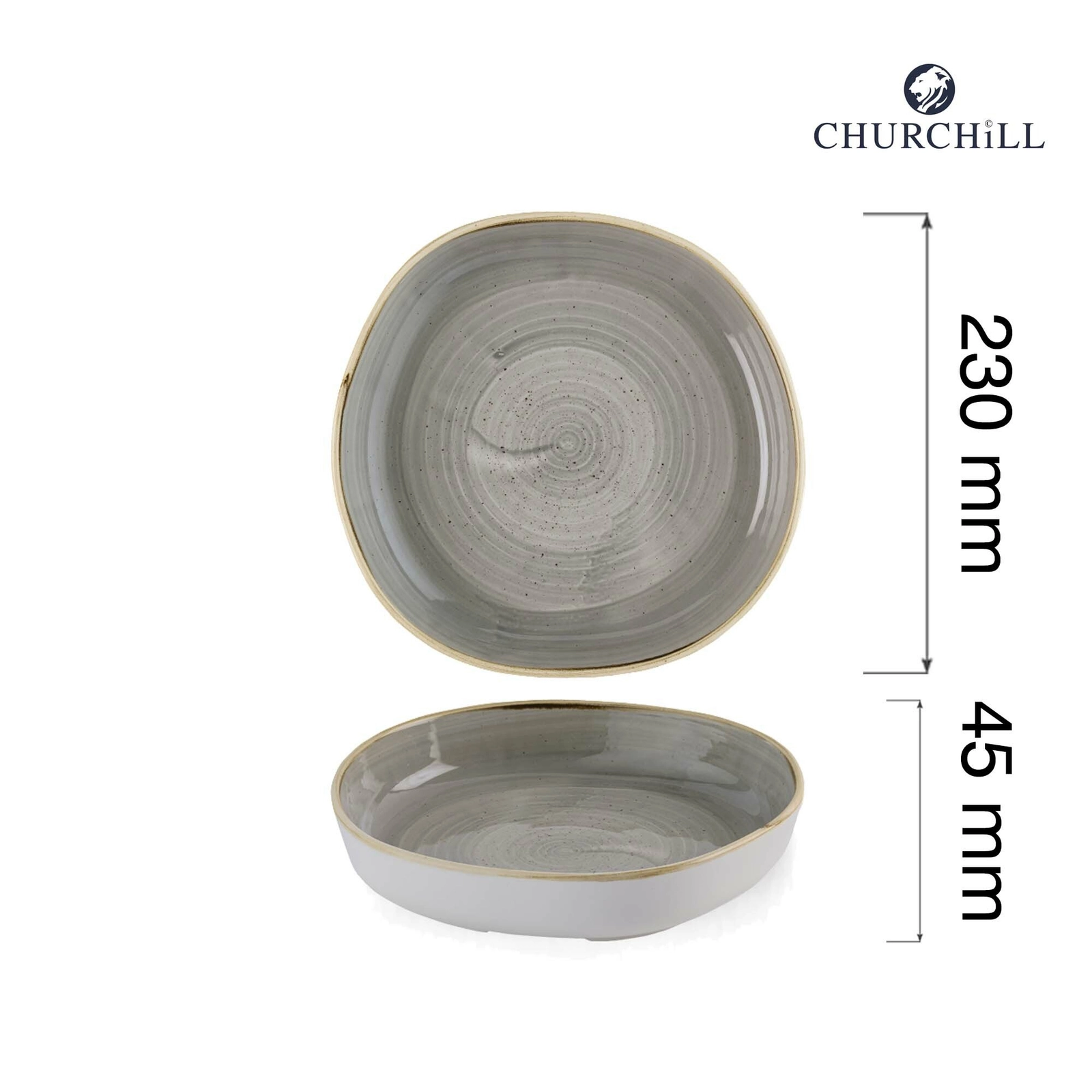 Talerz organiczny z wysokim rantem Ø230 mm, szary | CHURCHILL, Stonecast Peppercorn Grey
