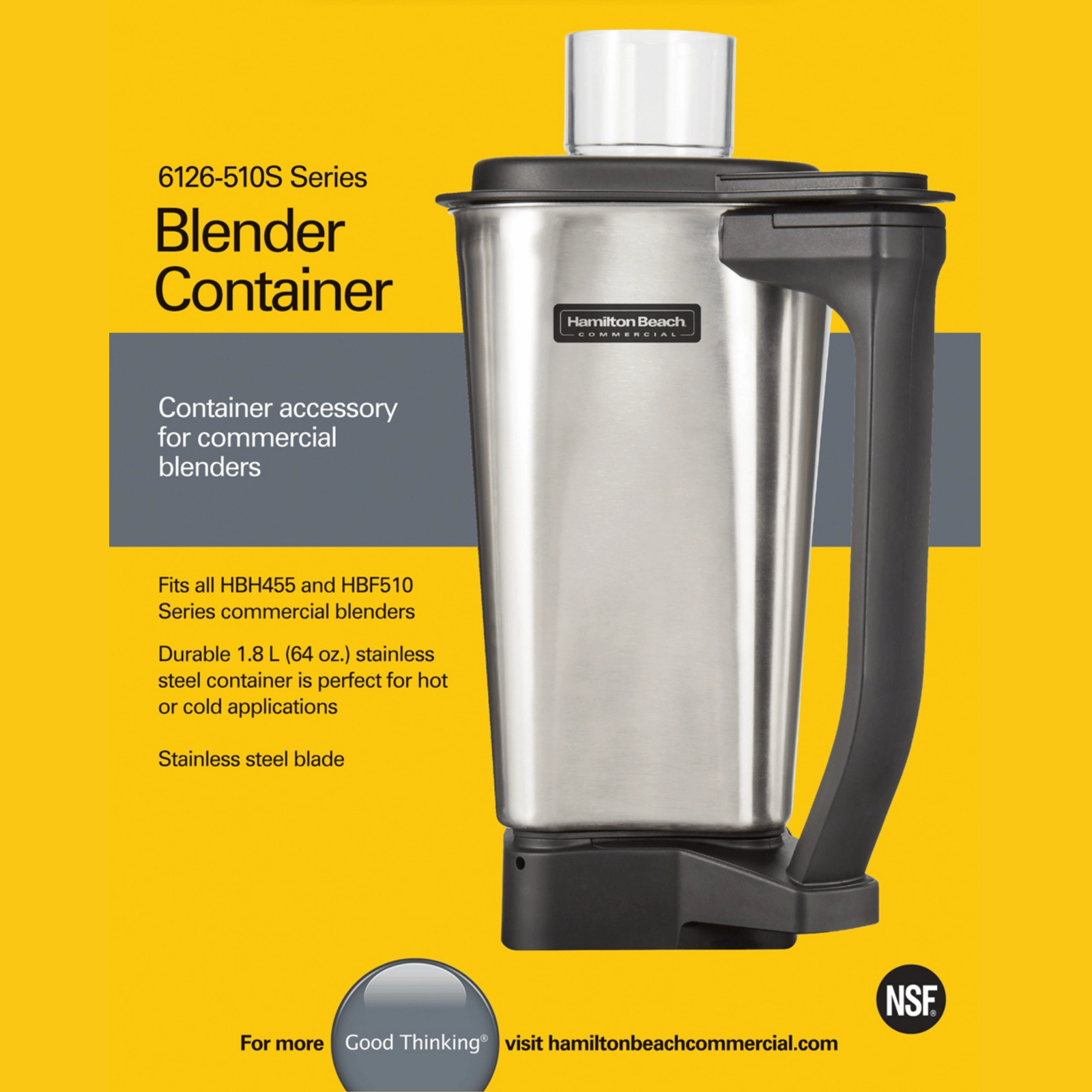 Dzbanek ze stali nierdzewnej do blendera HBF510/HBF510S/HBH455-CE, 1,8 l | HAMILTON BEACH COMMERCIAL, 6126-510S-CE