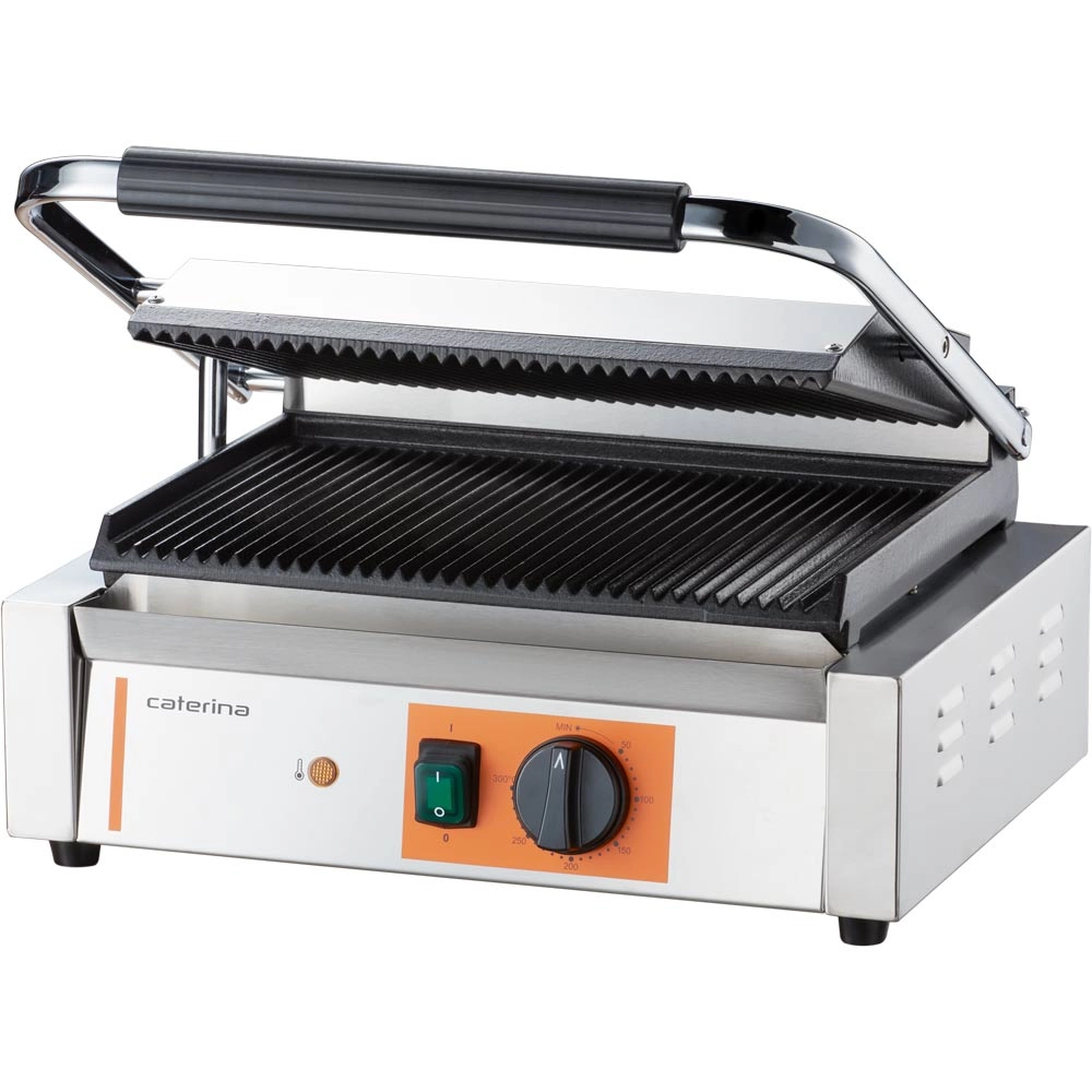 Grill kontaktowy Panini, ryflowany, 2.2 kW, 230 V, 430x360x200 mm | CATERINA, 742038