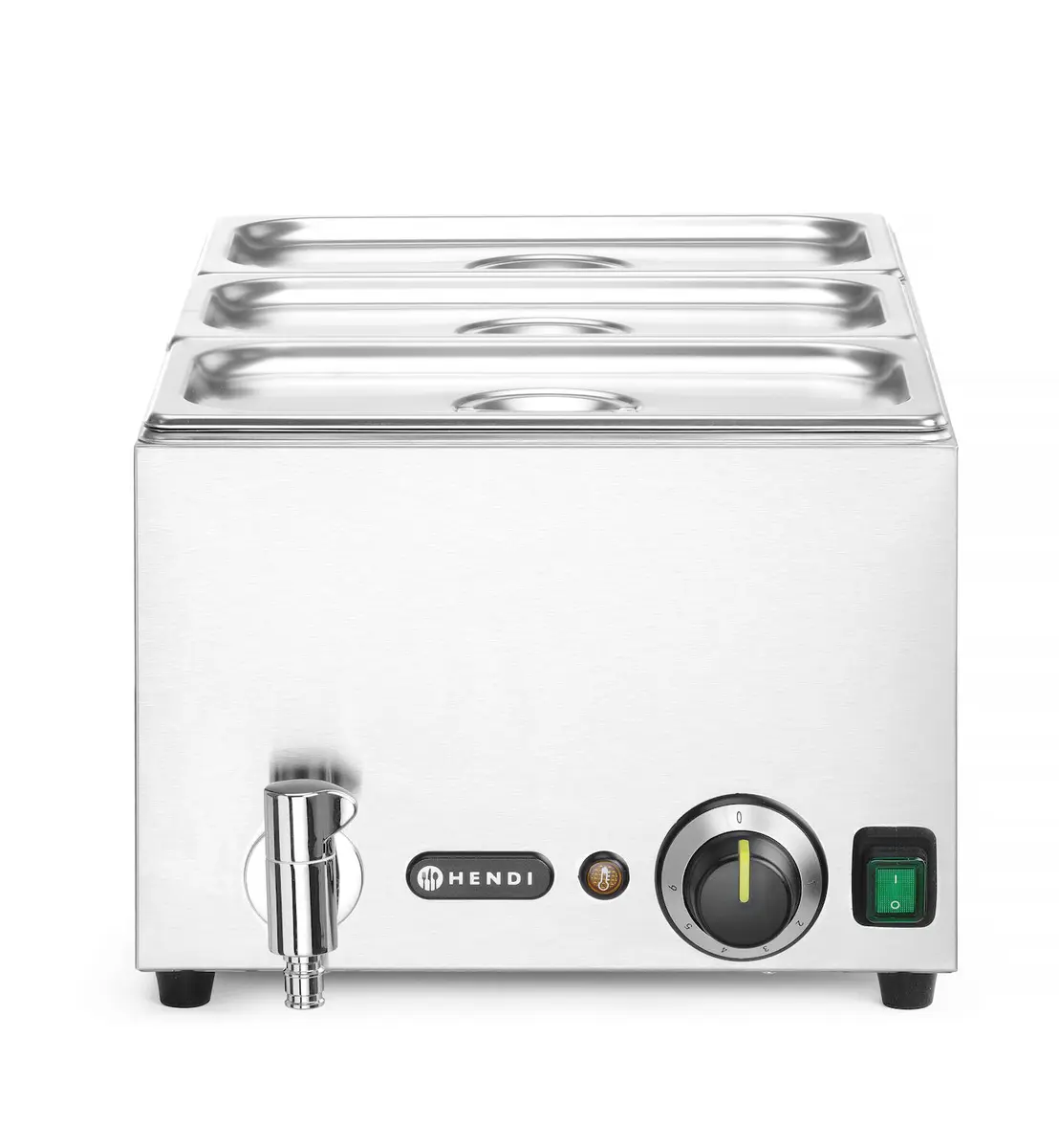 Zestaw: bemar z kranem spustowym + 3×GN 1/3 z pokrywką, 1 kW, 605×332×242 mm | HENDI, 238868