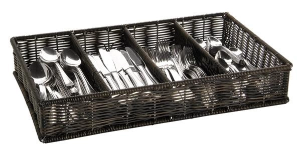 Koszyk na sztućce z polipropylenu 530x325x90 mm, czarnobrązowy | APS, 11966