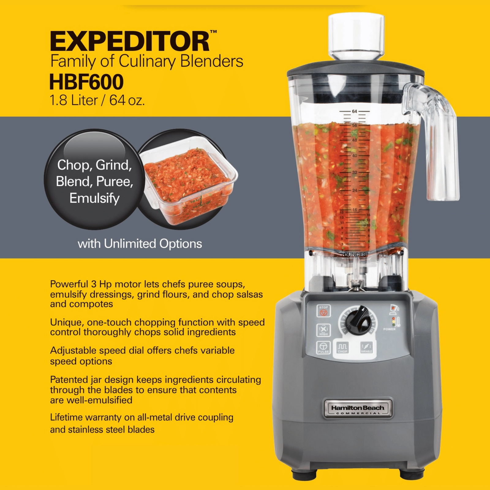 Blender kuchenny, 1,8 l, 0,75 kW | HAMILTON BEACH COMMERCIAL, Expeditor