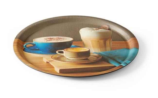 Taca do serwowania ⌀380 mm z nadrukiem "Tasty Coffee", antypoślizgowa | HENDI, 507971