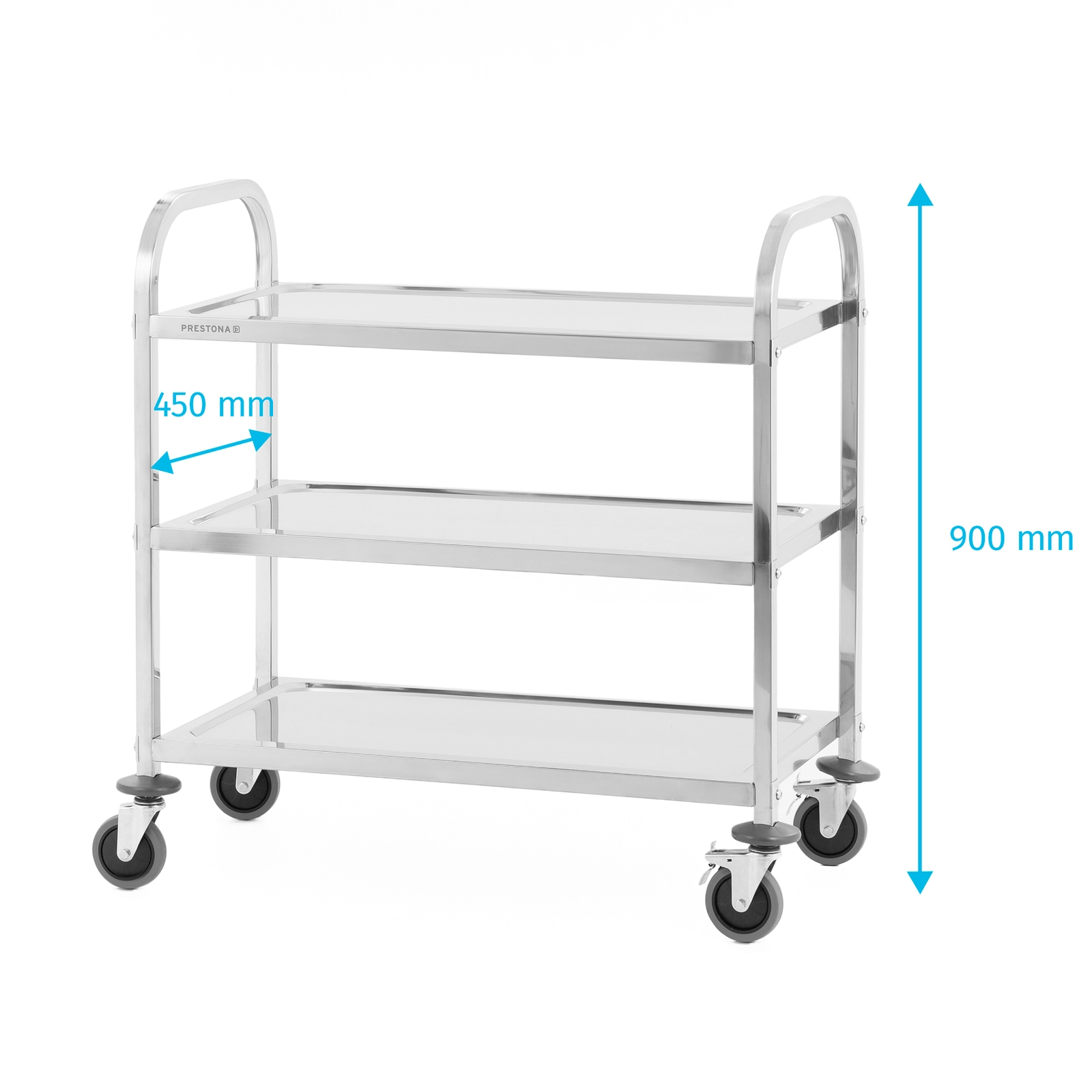 Wózek kelnerski 3-półkowy ze stali nierdzewnej, profil kwadratowy, 850x450x900 mm | PRESTONA, 810180