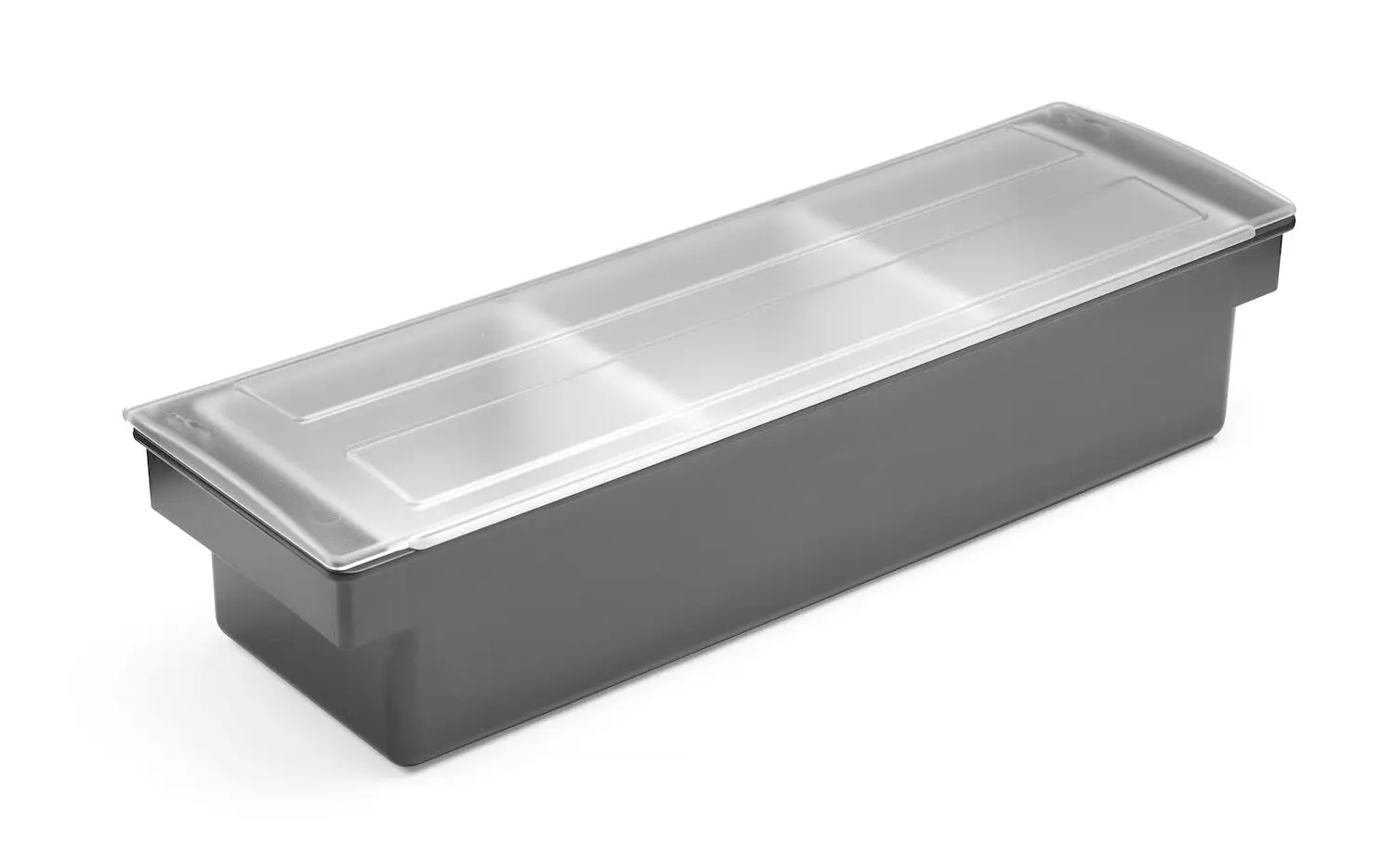 Pojemnik barmański na dodatki do drinków – 3 wkłady, czarny, 480x150x100 mm | BARUP, 552018