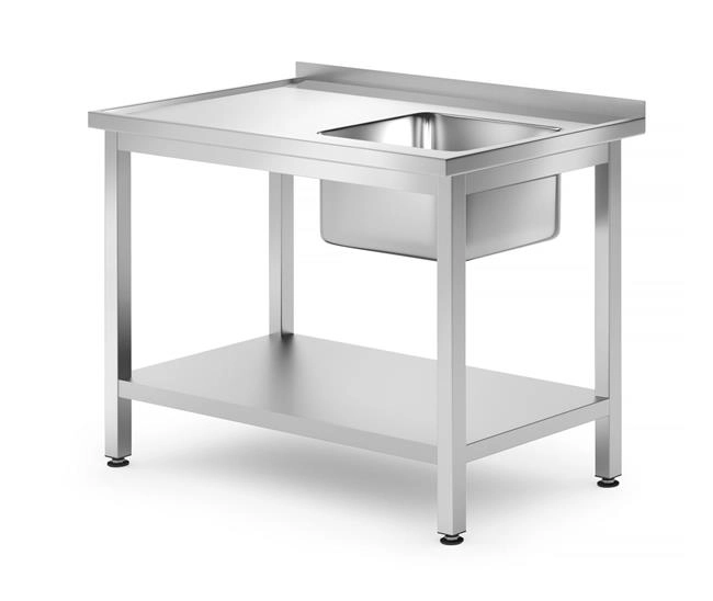 Stół ze zlewem i półką – skręcany, komora po prawej, 1000x700x850 mm | HENDI, Kitchen Line