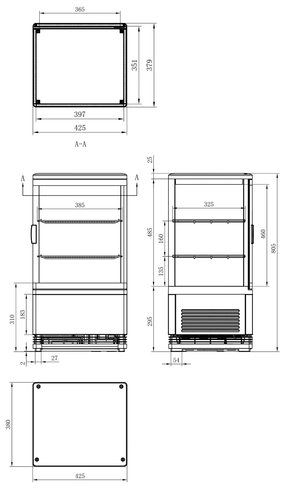 Witryna chłodnicza nastawna biała z oświetleniem LED, 58 l, 428x386x810 mm | TECHNICA, Cold Line