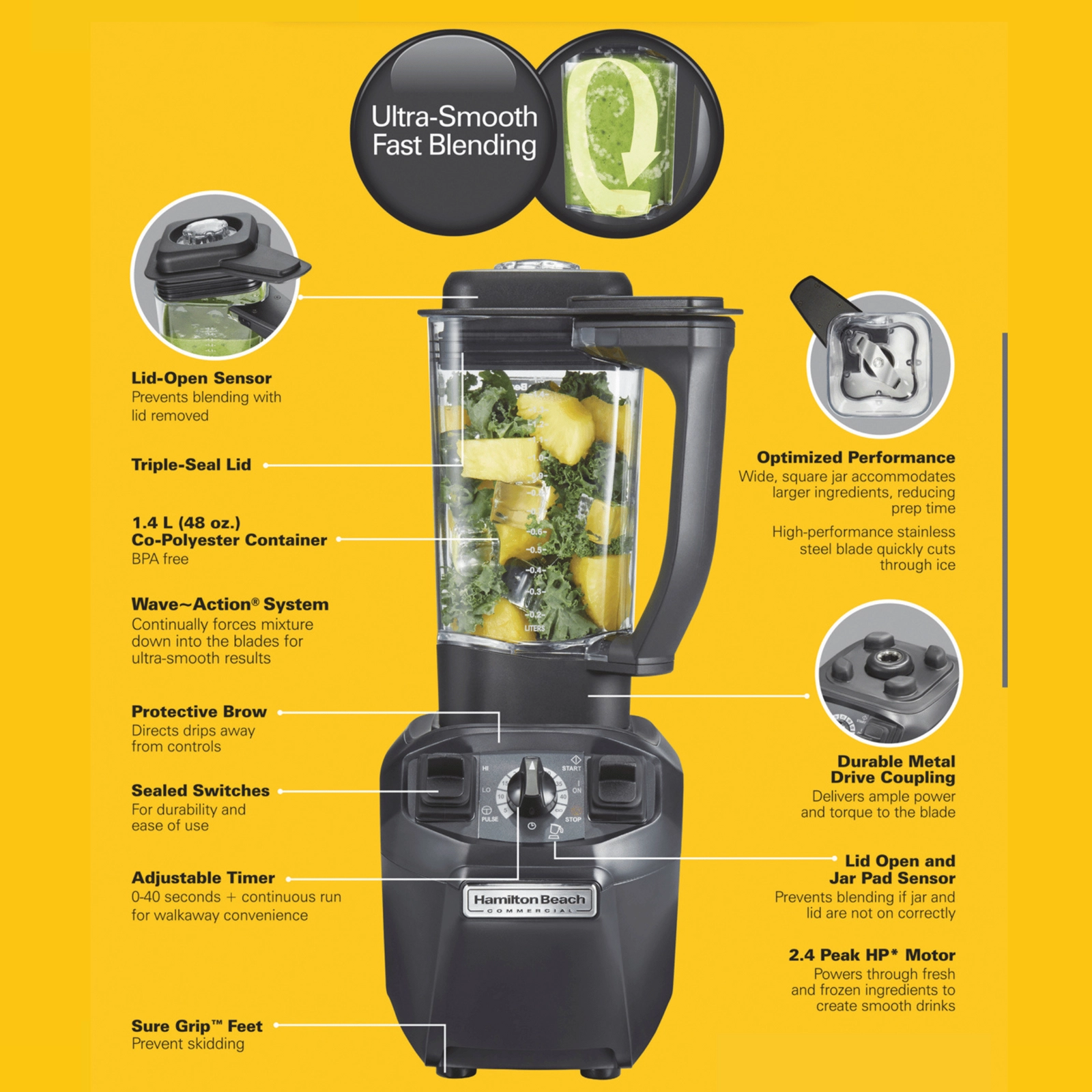 Blender barmański, 1,4 l, 187x216x448 mm, 1,79 kW | HAMILTON BEACH COMMERCIAL, Tango®