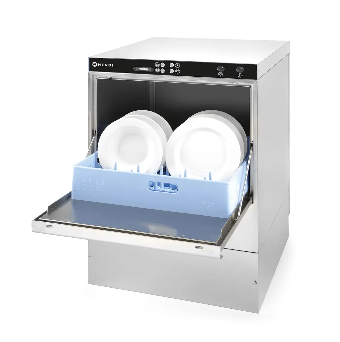 Zmywarka do naczyń 500x500 mm, z dozownikiem detergentu i pompą spustową, sterowana elektromechanicznie, 400 V, 6,6 kW, 576x645x837 mm | HENDI, 233054