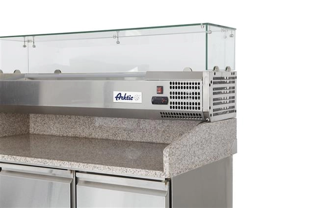 Stół chłodniczy do pizzy 3-drzwiowy z nadstawą i blatem granitowym, 254 l, 230V, 0,4 kW, 1400x700x1491 mm | ARKTIC, 232033