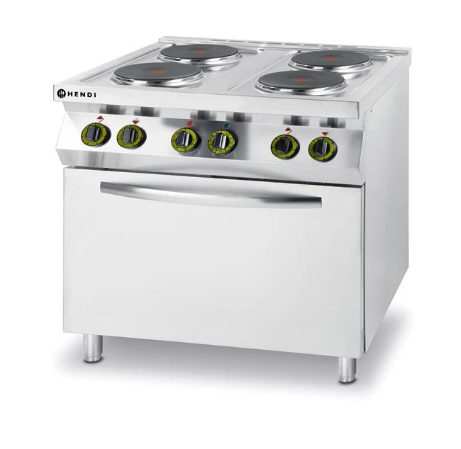 Kuchnia elektryczna 4-płytowa z piekarnikiem konwekcyjnym GN 1/1, 13,4 kW, 400 V, 800×700×900 mm | HENDI, Kitchen Line