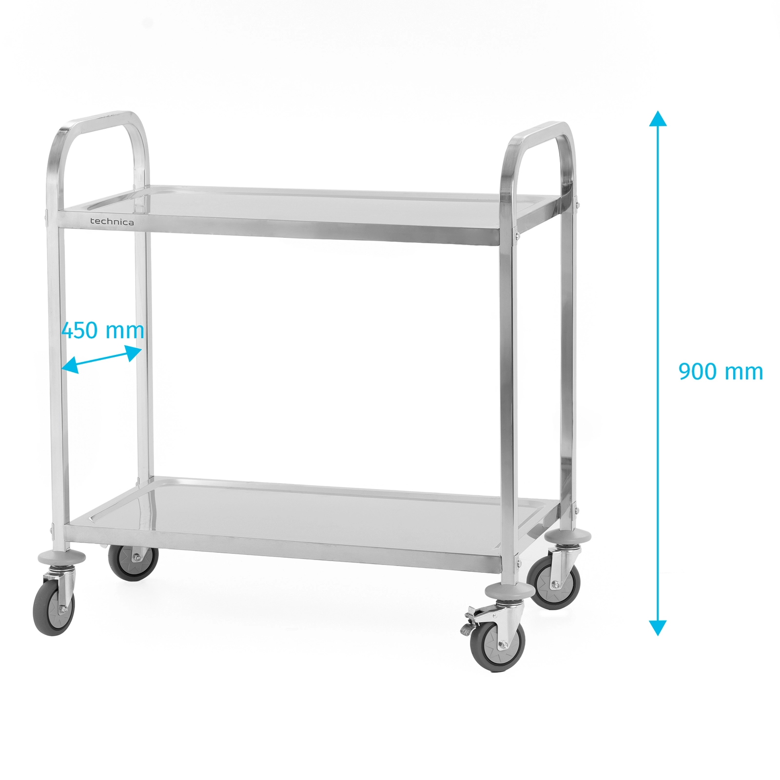 Wózek kelnerski 2-półkowy ze stali nierdzewnej uchwyt o profilu kwadratowym 850x450x900 mm | TECHNICA, Silver Line