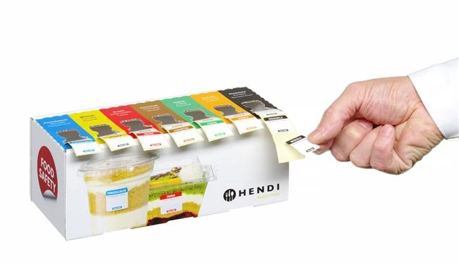 Zestaw etykiet wielorazowych Food Safety na każdy dzień tygodnia z podajnikiem, 25x25 mm | HENDI, 850305