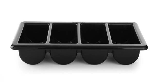 Pojemnik na sztućce GN 1/1, 4-częściowy, czarny, 530x325x100 mm | HENDI, 552315
