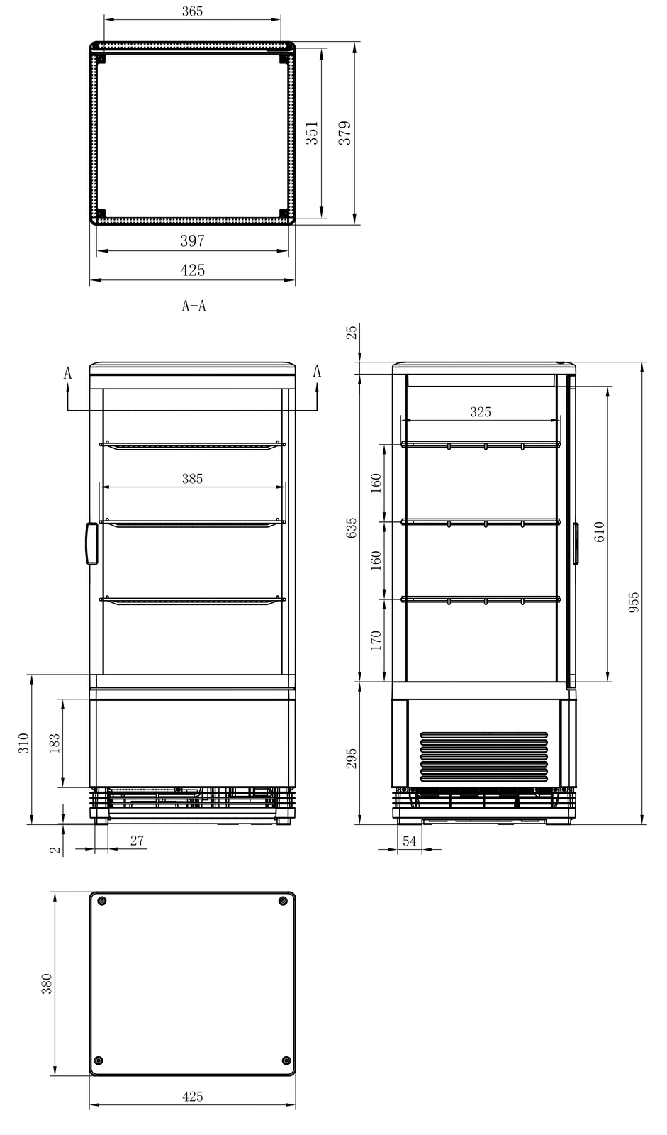 Witryna chłodnicza nastawna biała z oświetleniem LED, 78 l, 428x386x960 mm | TECHNICA, Cold Line