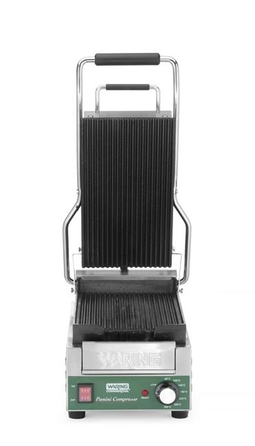 Grill kontaktowy Panini Compresso Slimline, ryflowany, 1,8 kW, 220–240 V, 317×596×260 mm | WARING, WPG200E