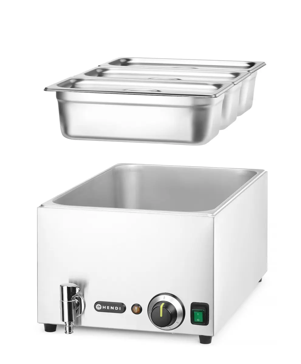 Zestaw: bemar z kranem spustowym + 3×GN 1/3 z pokrywką, 1 kW, 605×332×242 mm | HENDI, 238868