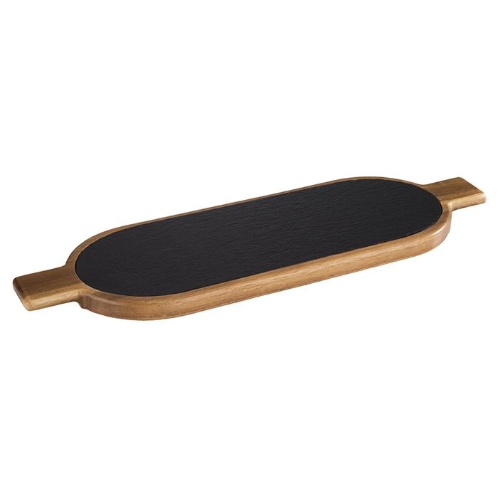 Deska 2-częściowa 400x150x20 mm, z drewna akacjowego i łupka, brązowa | APS, 812