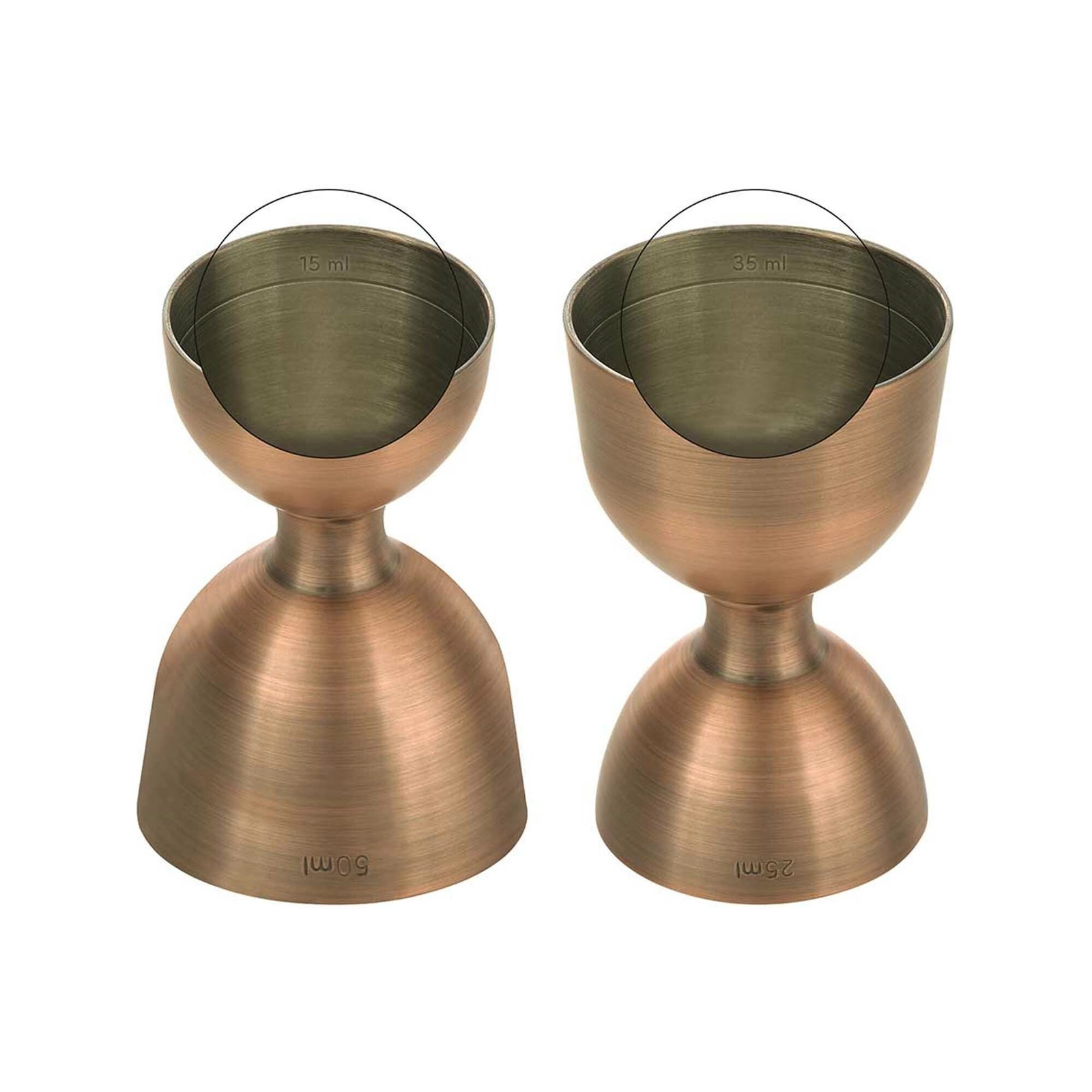 Miarka barmańska Bell z prostą krawędzią, ze stali nierdzewnej, antyczna miedź, 25/50 ml | BARFLY, Bell