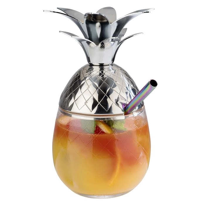 Kubek szklany z pokrywką 0,35 l, 85x175 mm, przezroczysty, inox | APS, 93375