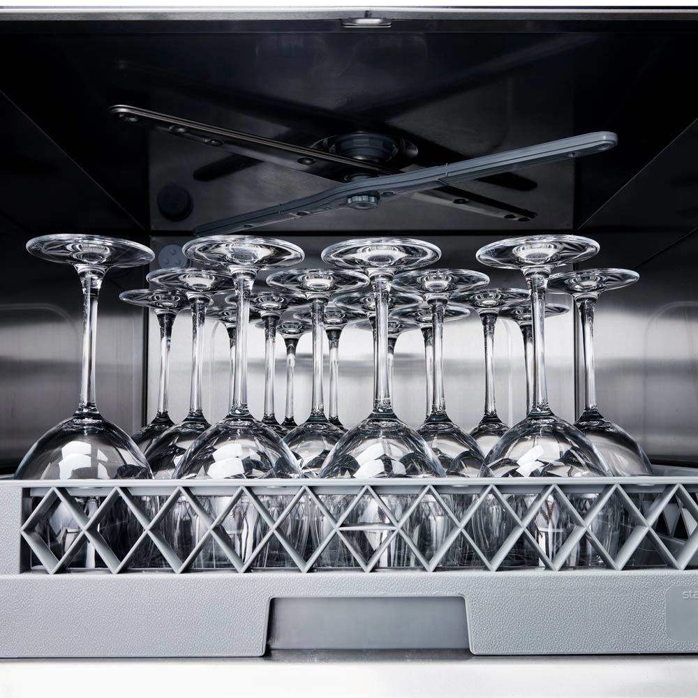 Zmywarko wyparzarka uniwersalna z podstawą, dozownik płynu nabłyszczającego, kosz 500×500 mm, 3.4/4.9 kW, 230/400 V, 565×680×835 mm | STALGAST, 801505