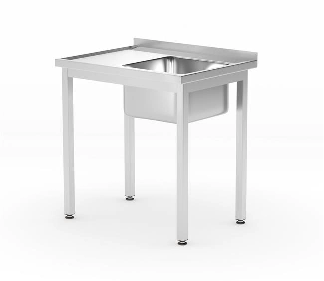 Stół ze zlewem i półką – skręcany, komora po prawej, 800x600x850 mm | HENDI, Kitchen Line