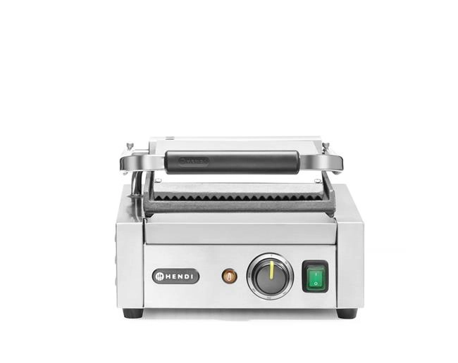 Grill kontaktowy pojedynczy, góra ryflowana, dół gładki, 1,8 kW, 230 V, 310×400×210 mm | HENDI, 263600