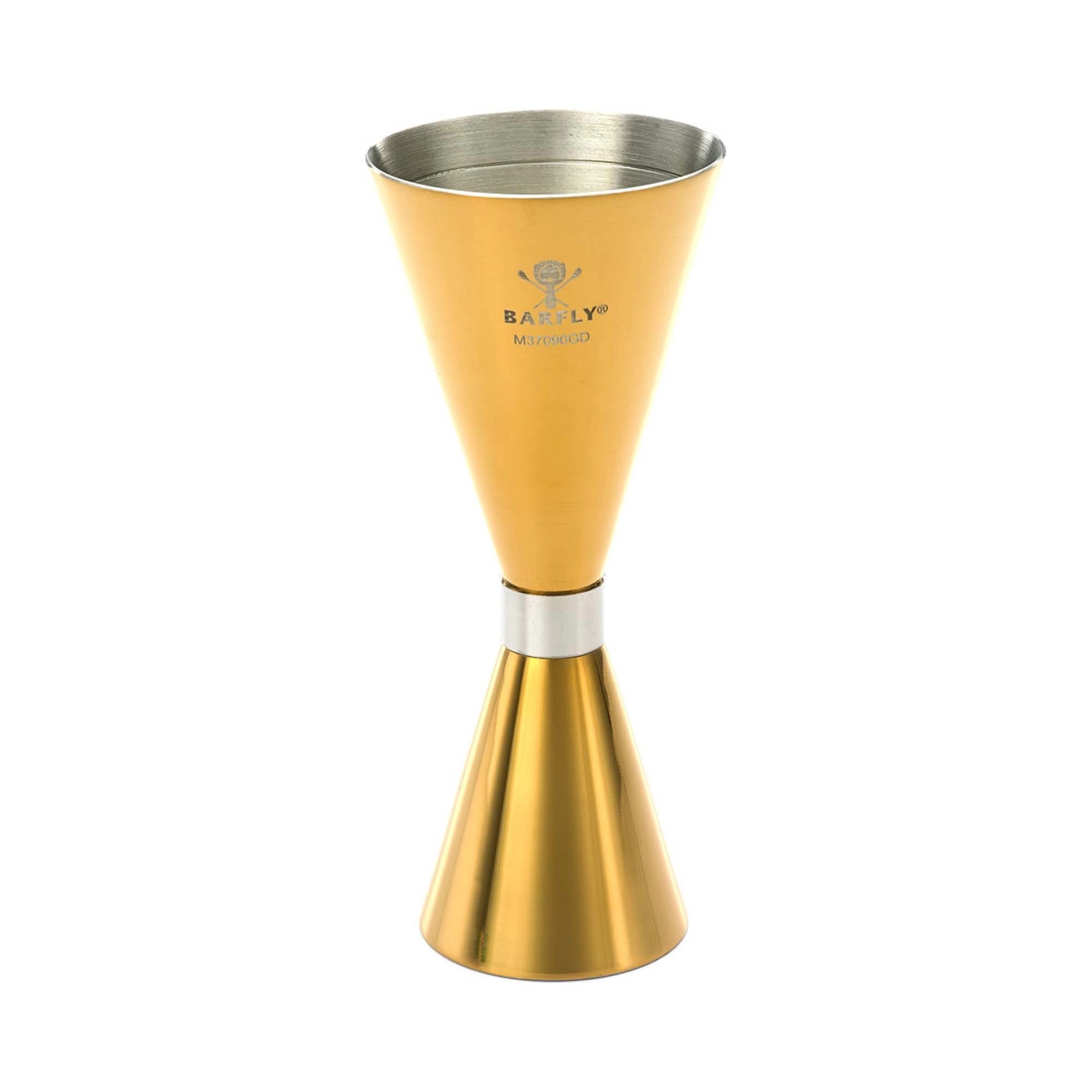 Jigger – miarka barmańska Slim Style, 30/60 ml, złota ze stalową obwódką | BARFLY, M37090GD