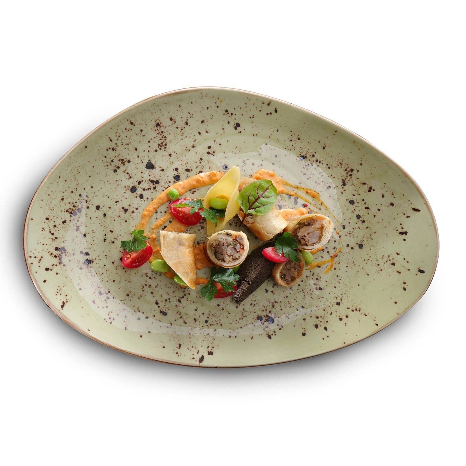 Talerz o organicznym kształcie, 350x210 mm, zielony | FINE DINE, Olive