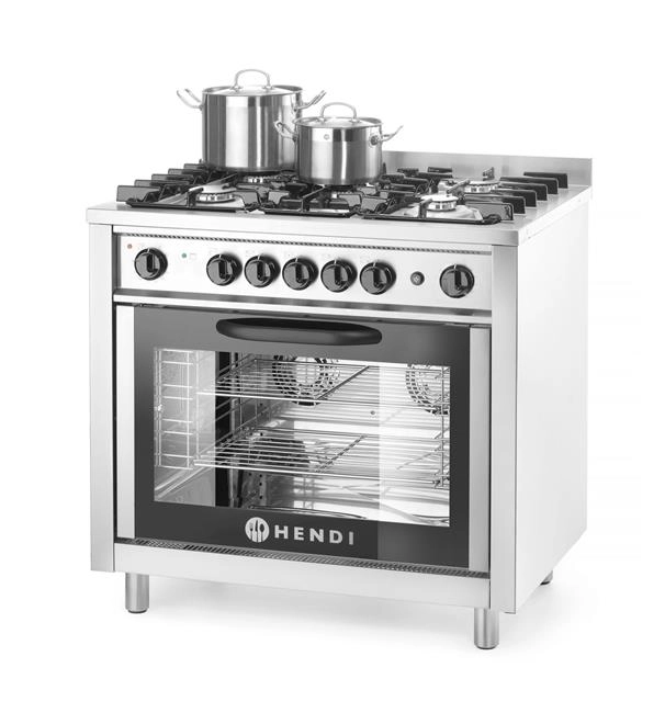 Kuchnia gazowa 5-palnikowa z piekarnikiem konwekcyjnym i grillem, 14,3 kW + 2,9 kW, 230 V, 900×653×900 mm | HENDI, Kitchen Line