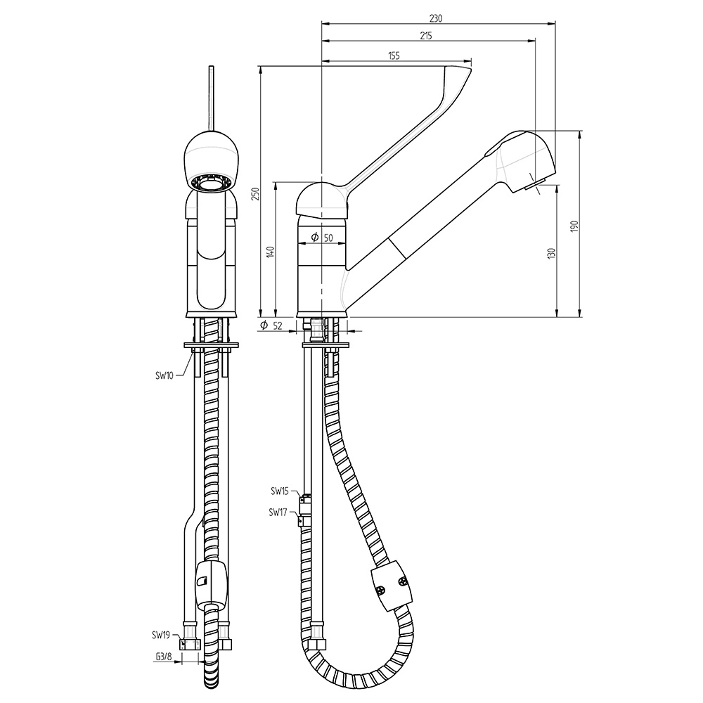 Bateria umywalkowa z prysznicem, łokciowa, jednootworowa | MONOLITH, 651113
